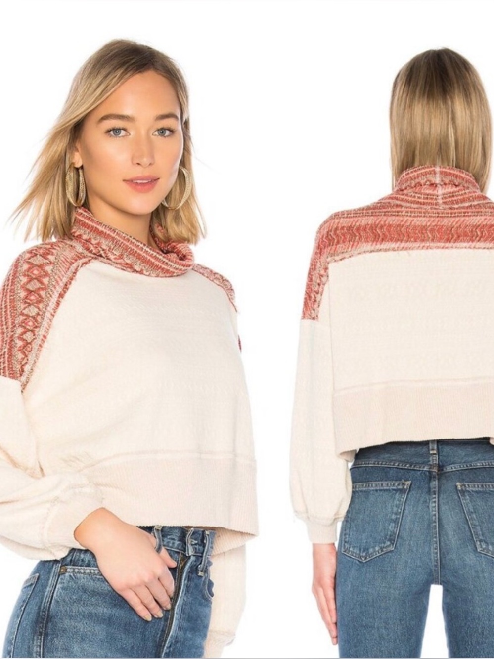 We The Free Turtleneck Colorblock Knit Sweater - cropped